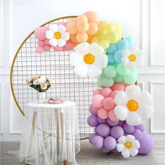 Balloon Garland Arch Kit 157Pcs White Groovy Daisy Flower Macaron Pastel Balloon - Picture 5 of 6